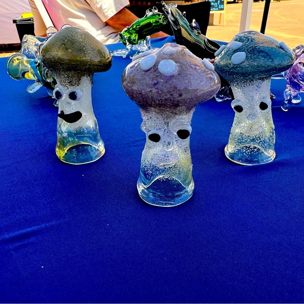 Purple and Gray Glass Mushroom Decor Accent